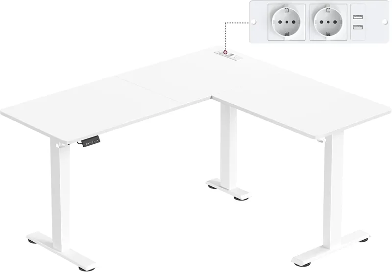 Escritorio elevable en L 160 × 140 cm