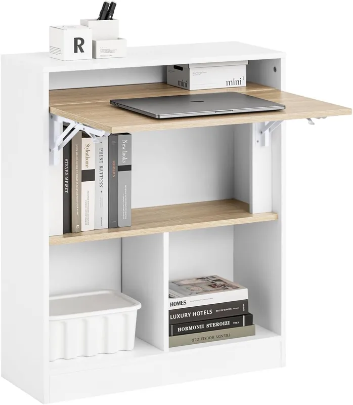 Escritorio plegable de pared con 4 estantes