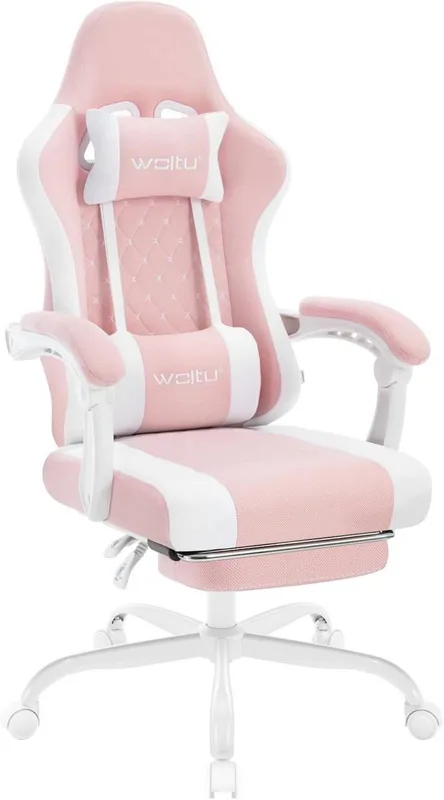 WOLTU silla gaming rosa y blanca